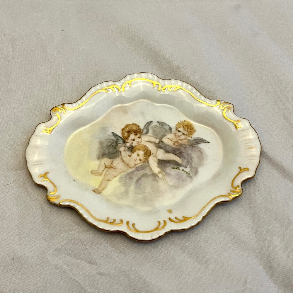 Vintage Cherub Decorative Plate with Gold Accents